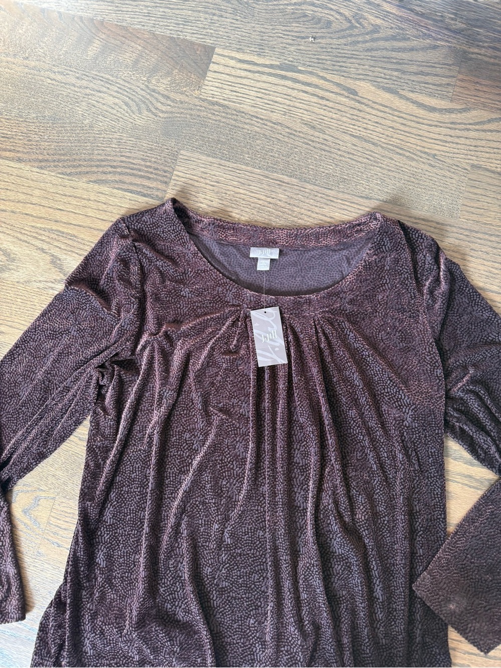 NWT J. Jill Velvet Long-Sleeve Scoop Neck Top - Deep Brown - Picture 2 of 4